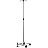 Lumex Deluxe Rolling IV Pole with 4 Hooks &ndash; Height-Adjustable Stainless Steel Infusion Stand with 5-Leg Base &amp; Wheels