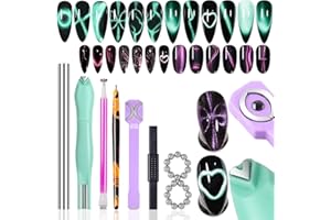 XEAOHESY 26 Pieces Cat Eye Magnet for Nails 3-in-1 Nail Heart Magnets Cylindrical Strong Nail Magnet Multi-Functional Nail Magnet Wand Flower Magnet Stick Magnetic Beads for Cat Eye Gel Nail Polish