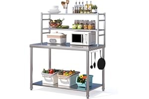 JFHID Stainless Steel Table with Overshelves 48"x24" with 2 Adjustable Tier Shelves Commercial Kitchen Prep Table Countertop 