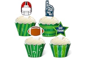 OMGOUUE 48pcs Football Cupcake Topper Wrapper Party Supplies Decoration Sports Game Day SUPER BOWL Sunday