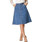 Allegra K Women's Denim Skirts Raw Hem Button Down Midi Jeans Skirt