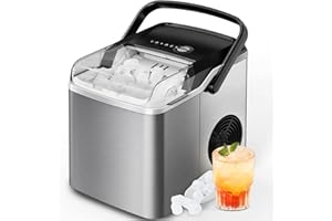 Silonn Countertop Ice Maker - 9 Cubes Ready in 6 Mins, 26lbs in 24Hrs, Portable Ice Machine with Self-Cleaning, 2 Sizes of Bullet Ice for Home/Kitchen/Party/RV, Stainless Steel