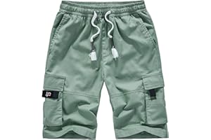 XinYangNi Men's Cargo Shorts Elastic Waist Relaxed Fit Cotton Casual Outdoor Lightweight Work Shorts Multi-Pockets