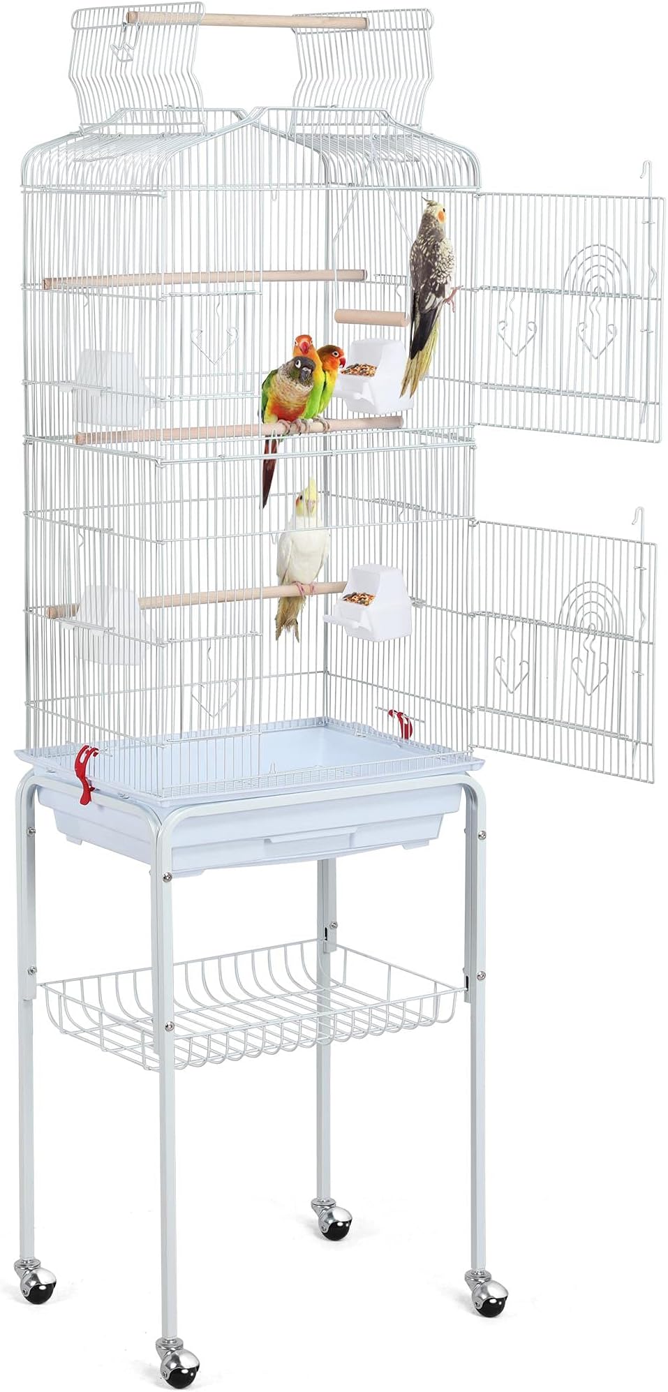 Yaheetech Metal Bird Cage Small Bird Parrot Cage Open Top Rolling Stand