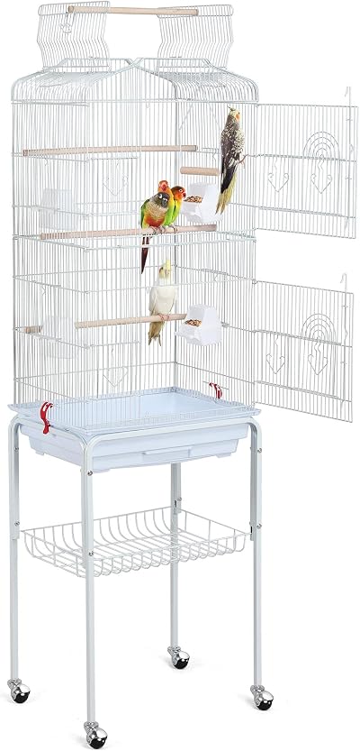 Yaheetech Metal Bird Cage Small Bird Parrot Cage Open Top Rolling Stand