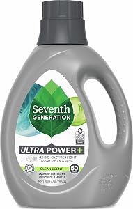 Seventh Generation Liquid Laundry Detergent, Clean Scent, 50 Loads, Power+ Fights Stains & 6X Cleaning Agents, 87.5 Fl Oz