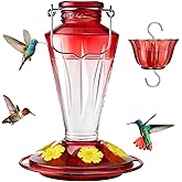 Kingsyard Glass Hummingbird Feeders for Outdoors Hanging Ant & Bee Proof, 16 Ounces Bird Nectar Feeder 6 Flower Feeding Ports, Leak Proof, Easy to Refill & Clean, Ant Moat Included, Red Gradient