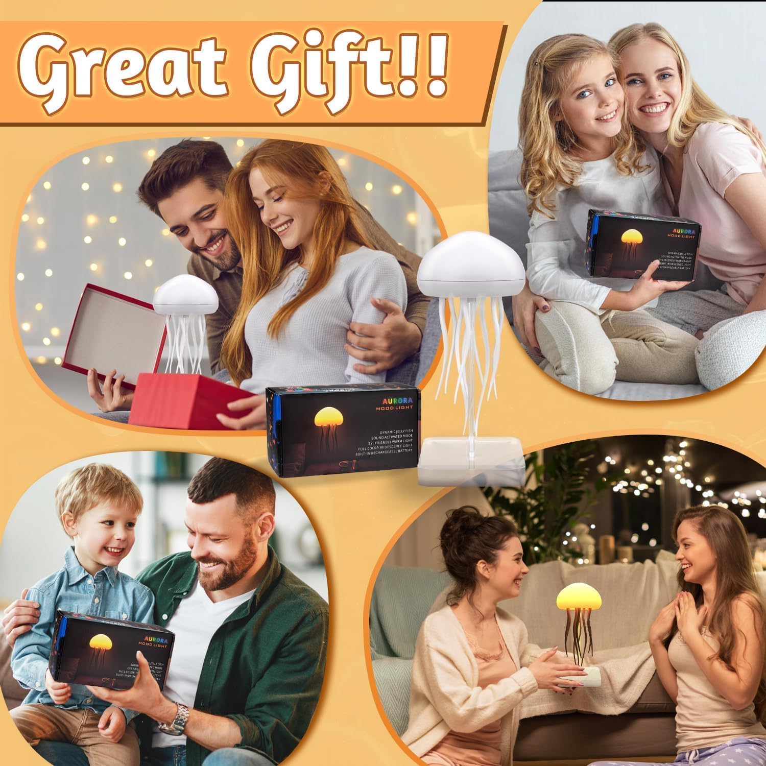 Asaint Jellyfish Lamp Rechargeable Table Lamp with Touch Sensor RGB Cute Jellyfish Light Floating Nightlight for Bedroom & Christmas Gifts (Base Model)