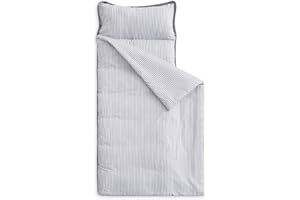 Wake In Cloud - Toddler Nap Mat with Pillow and Blanket, 100% Cotton Fabric, for Kids Boys Girls Ages 3 Plus in Daycare Kindergarten Preschool, Roll Up Sleeping Bag, Stripe