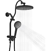 Hibbent Upgraded cUPC Certified Self-cleaning Shower Head Combo, High Pressure 10'' Rain Showerhead with 3-Spray Handheld, All Metal Arm with Easy Reach 4-way Diverter, 71" Hose & Holder, Matte Black