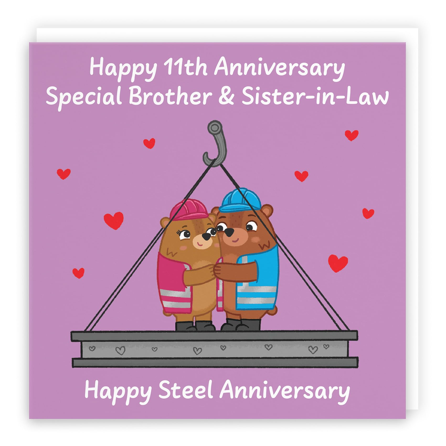 Hunts England - Brother And Sister In Law 11th Anniversary Card - Steel Anniversary - 11 Years - Cute Fun Bears Card For Brother & Sister-in-Law - Love Story Collection