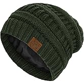 Beanies Women Satin Lined Beanie Winter Hats for Women Silk Lined Slouchy Beanie for Winter Warm Knit Cuffed Beanie Hat