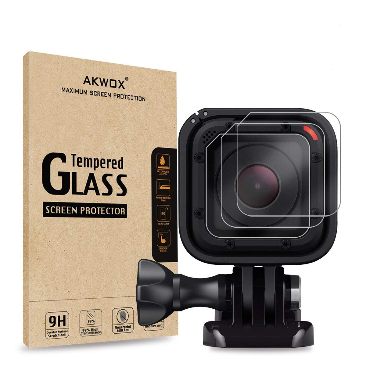 Photo 1 of (Pack of 3) Tempered Glass Screen Protector for Gopro Hero 4 Session Hero 5 Session, Akwox 0.3mm 9H Hard Scratch-Resistant Camera Lens Film for GoPro Hero4 Session/Hero5 Session Camera Accessories