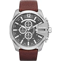 Amazon.com: Diesel Mega Chief Stainless Steel and Leather 