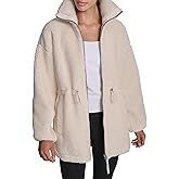 DKNY womens Sherpa Mock Neck Curved Hem Jacket
