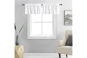 DONREN Pack of 2 Pure White Valances for Window - Rod Pocket Room Darkening Kitchen Valances(42 Wide by 12 Inches Long)