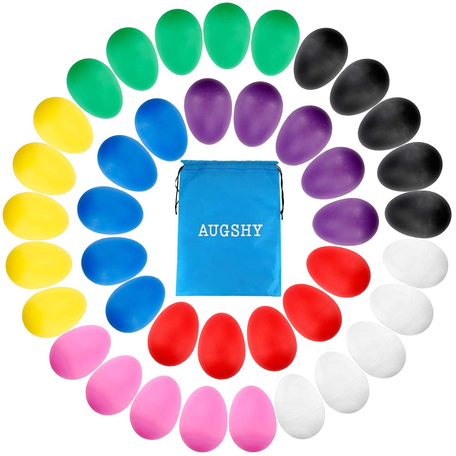 Augshy 40PCS Plastic Egg Shakers Percussion Musical Maracas Easter Eggs with a Storage Bag for Music Learning DIY Painting
