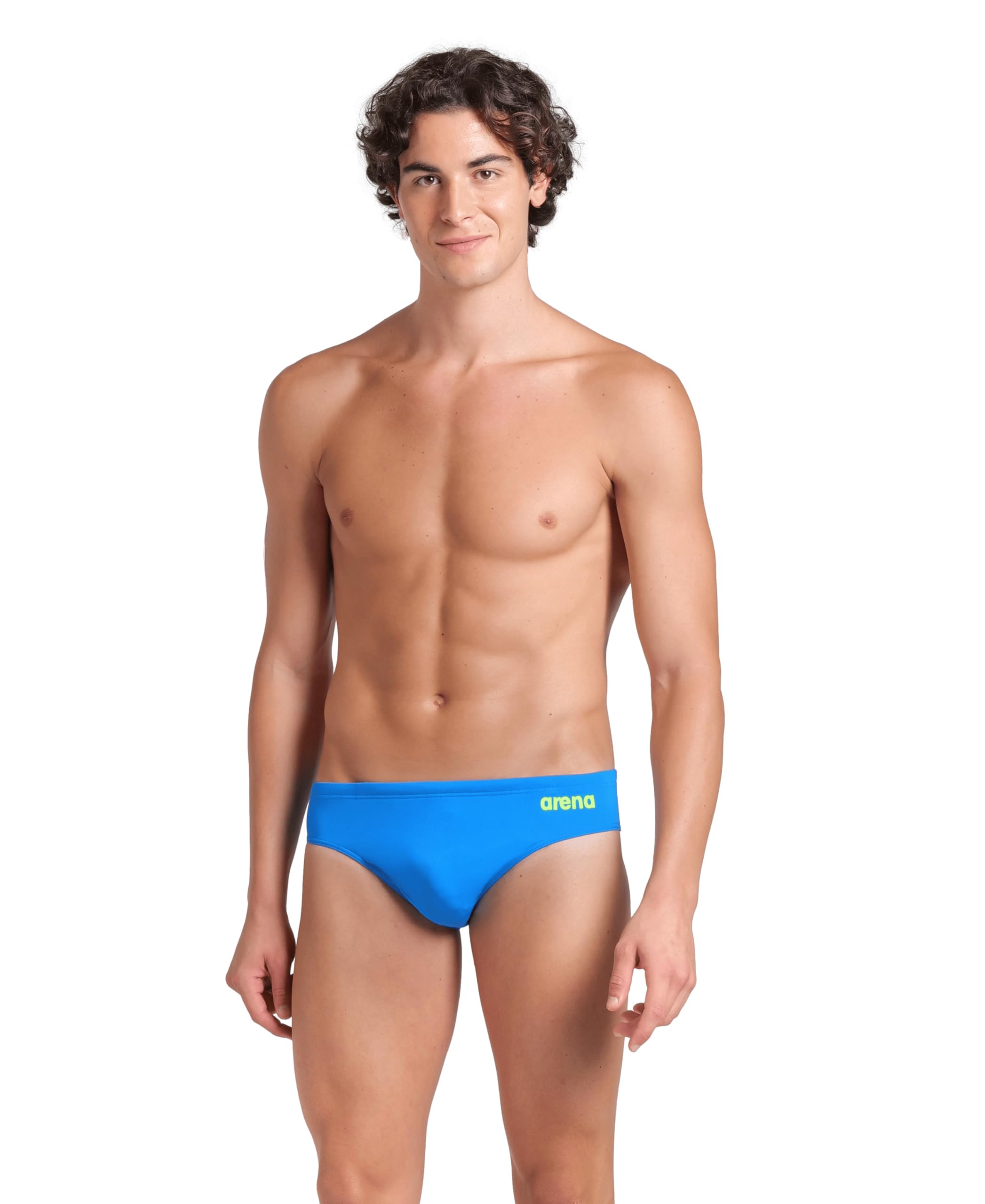ARENA Men’s Standard Performance Solid Team Swim Briefs, Blue River/Arctic Lime