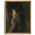 Roslynity Framed Canvas Wall Art Vintage Print Oil Paintings Dark Woman Portrait Overpeinzing Contemplation French Retro Aesthetic Artwork for Home Living Room Bathroom Wall Decor (8"x10")