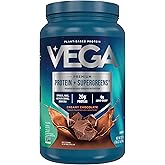 Vega Protein + Supergreens - 20g Plant-Based Protein, Chocolate, 25 Servings, Real Greens & Veggies, Vegan Keto, 0g Added Sugar, Non-GMO, Gluten Free, Dairy Free, 1.8lbs (Packaging May Vary)
