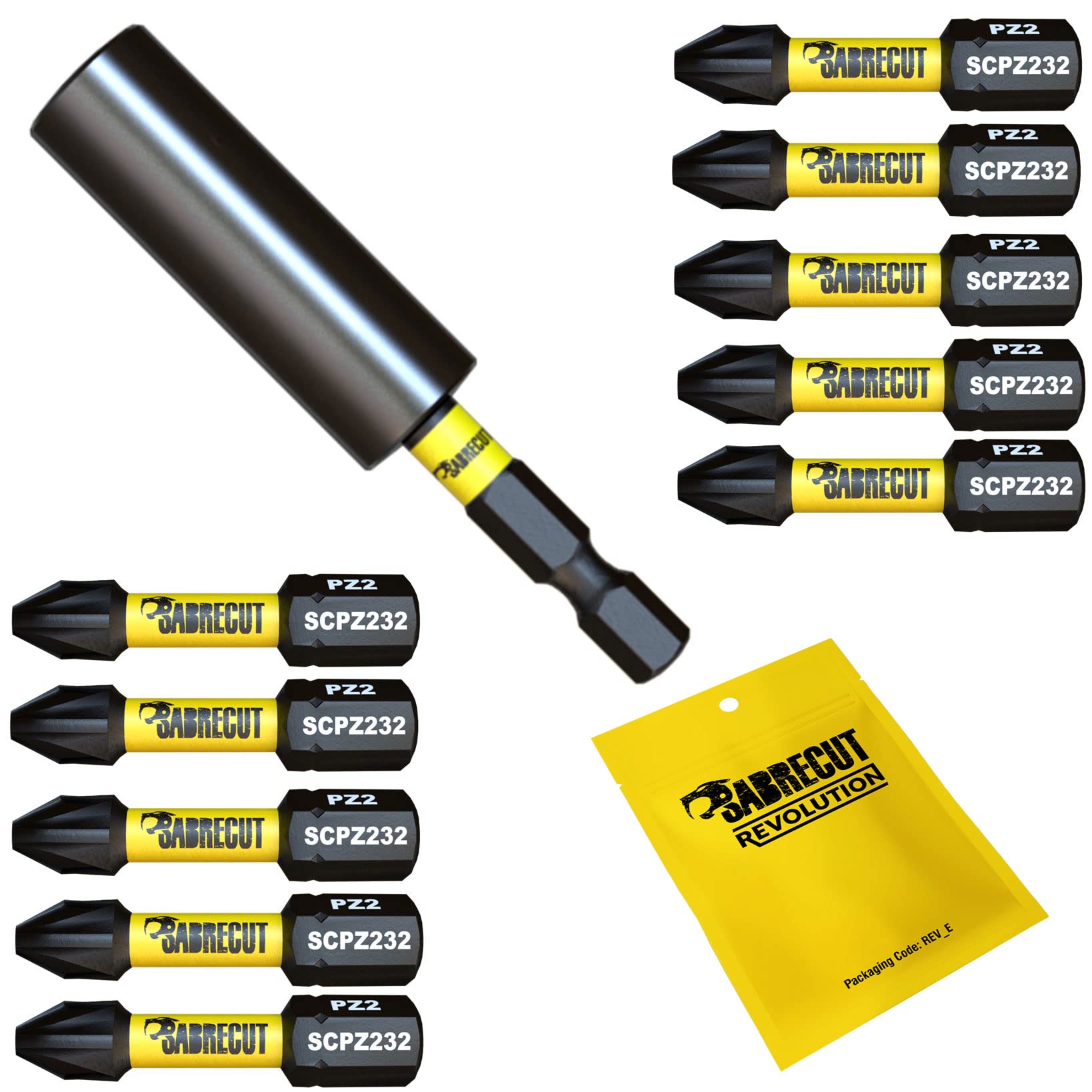 11 Piece SabreCut SCRK3 Magnetic 32mm PZ2 Screwdriver Impact Bits and 60mm Professional Impact Bit Holder