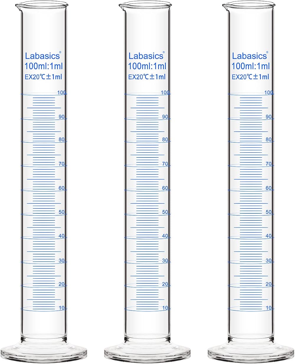Labasics 3x 100ml Borosilicate Glass Heavy Wall Graduated Cylinder Measuring