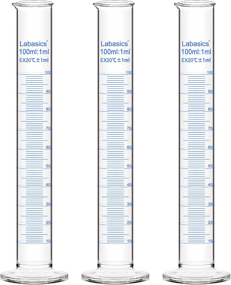 Labasics 3x 100ml Borosilicate Glass Heavy Wall Graduated Cylinder Measuring
