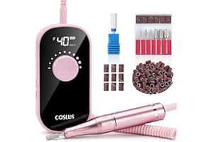 COSLUS Professional Rechargeable Electric Nail Drill 40000 RPM, Portable Nail File with Storage Stand for Acrylic Gel Polishing Removing - Easy to Use for Women, Manicure at Home DIY or Salon, Pink