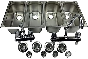 WATERWORKS CONCESSION Standard 4-Compartment Drop-in Stainless Steel Concession Sink Set & Hand Washing for Concession Stand Food Trailer
