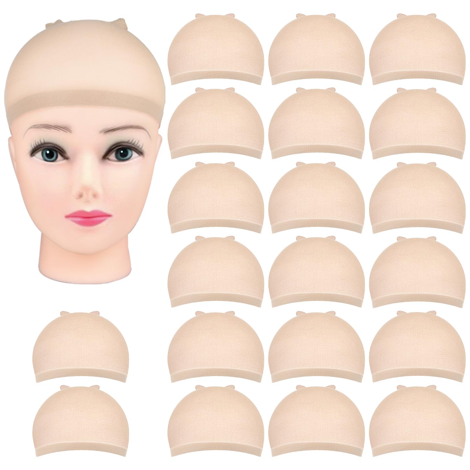 Wig Cap, MORGLES 20pcs Stretchy Nylon Wig Caps for Women Men, Beige