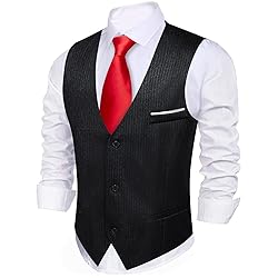 Barry.Wang Mens Black Vest Striped Formal/Casual