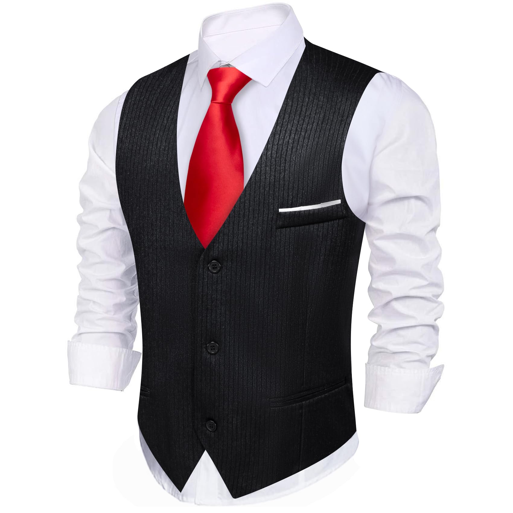 Barry.Wang Mens Black Vest Striped Formal/Casual
