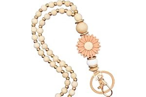 MyfavoriteK Wooden Teacher Lanyards for Id Badge Cute Flower Wood and Gold Beaded Lanyards for Women for Nurse Badge