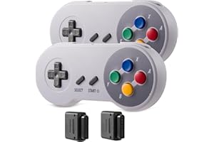 2 Pack 2.4 GHz Wireless SNES Gamepad, SAFFUN SNES Controller Fully Compatible with Original SNES/SFC - [Plug and Play] [Rechargeable] - [500 mAh Battery] (Multi-Color Keys)