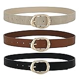 Earnda 3 Pack Black Brown Beige Leather Belts for