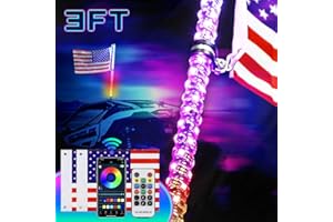 UNI-SHINE 1PC 3FT LED Whip Light with Spring Base Spiral RGB Chasing Lights with APP & Remote Control, Music Antenna Whip Light for Can-Am UTV ATV RZR Can-Am SXS Polaris Offroad Truck