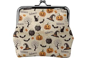 WOEZKEX Kiss-Lock Coin Purse For Women Change Purses halloween decorations Black Cat Bat Pumpkin Skull Party Pattern Small Coin Pouch Mini Change Holder Tiny Coin Wallet
