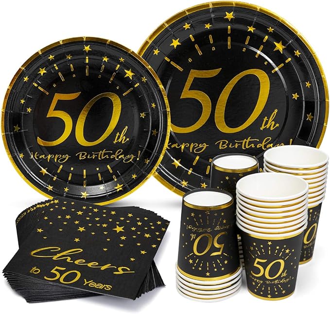 50th Birthday Plates and Napkins and Cups Sets Serves 30, 9