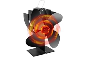drtulz Wood Stove Fan Black Fireplace 4 Blade Heat Powered Stove Fan for Wood Log Wood Burner Fireplace Eco Friendly Fan for Home (4 BLADE)