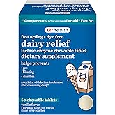 A+Health Dairy Relief Lactase Enzyme 9000 FCC Chewable Tablets, 60 Count | Fast Acting, Single Serve Pouches, Dye-Free, Vanilla Flavor