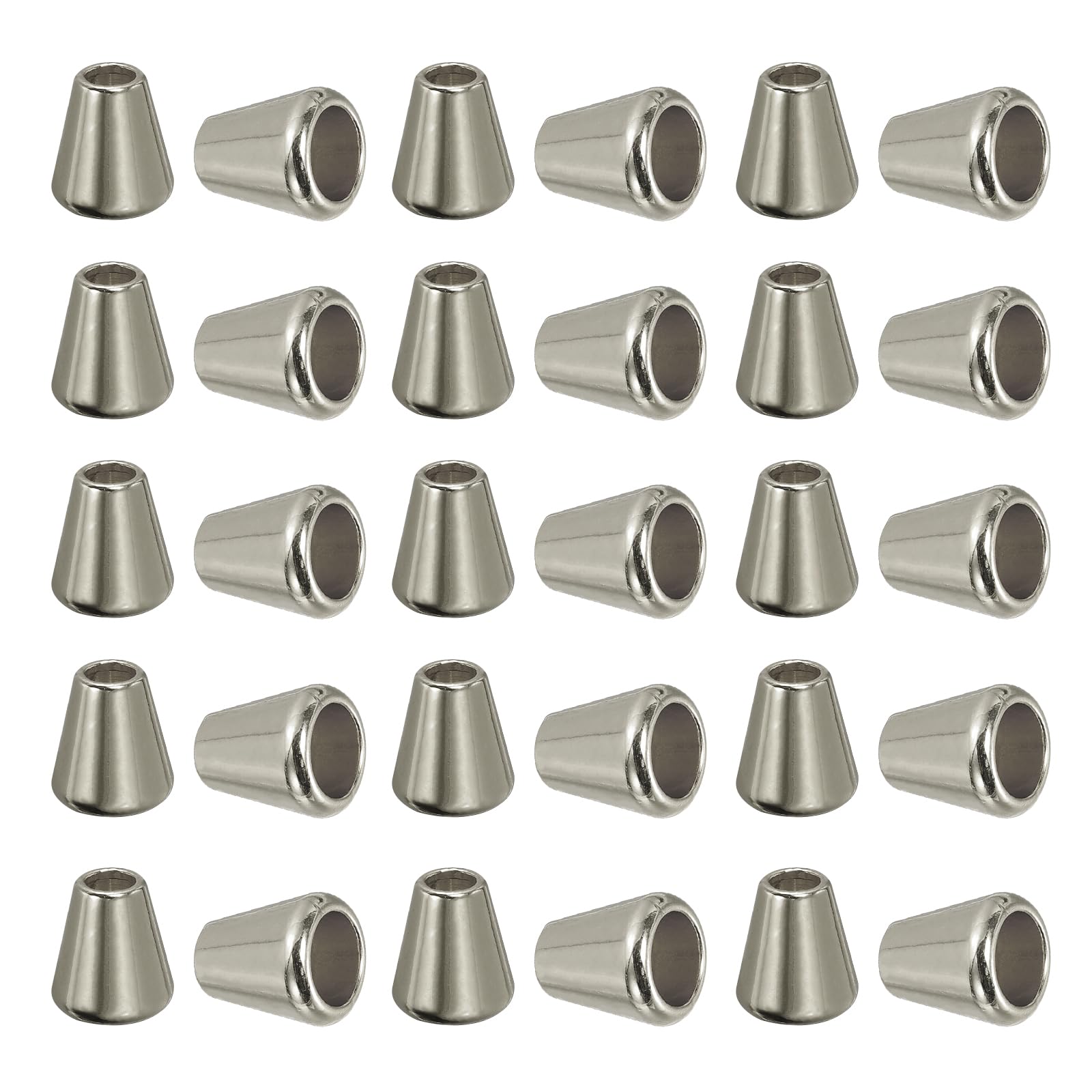 PATIKIL Bell Stopper Conical Cord Ends, 30 Pack Zinc Alloy Cord Rope Fastener Lock Clip for DIY Clothes Shoelaces Bags, Silver Tone