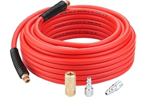 HOOTSUM 1/4 Inch x 50 Feet Hybrid Air Compressor Hose with 3PCS I/M Air Coupler and Plug Fitting Kit, Air Compressor Hose Fit
