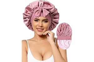 AWAYTR Satin Bonnet for Women Silk Bonnets for Sleeping Curly Hair Bonnet with Tie Band Double Layer Sleep Cap Hair Wrap