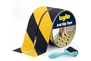 Leyibo Anti Slip Tape with Roller, 2 Pack x 2” x 35Ft, Non Slip Safety Tape for Stair Step, Caution Grip Tape Yellow/Black, Waterproof Non Skid Tape for Bathtub, Boat, Comfortable for Bare Feet Indoor