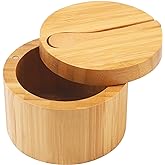 HTB Bamboo Salt Cellar with Mini Spoon, Kitchen Salt Box with Swivel Magnetic Closure Lid, Round Salt Container to Storage Pe