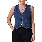 CIMUK Women's Denim Vest V Neck Button Down Sleeveless Waistcoat Vest Top Western Outfits Casual Jean Vests
