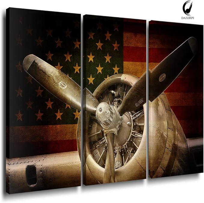Vintage Airplane Wall Art Decor Rustic American Military Aircraft