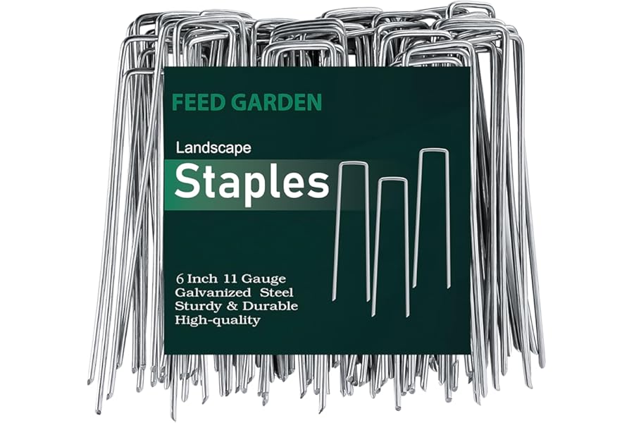 FEED GARDEN 6 Inch 50 Pack Hot-dip Galvanized Landscape Staples Plant Cover Spikes 11 Gauge Tent Stakes Garden Stakes Landscaping Fabric SOD Pins Yard Pins for Decoration Weed Barrier Fabric