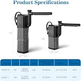 AQQA Internal Aquarium Filter 600L/h 6W Quiet with Rainfall Aerator 200L view 7