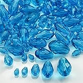 Xinhongo 340pcs Teardrop Crystal Glass Beads 3x5mm 4x6mm 6x8mm 8x12mm 10x15mm Vertical Hole Faceted Glass Spacer Beads for Necklace Bracelet Earrings DIY Jewelry Crafts(Lake Blue)